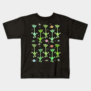 Cute Aliens in Space Pattern Kids T-Shirt